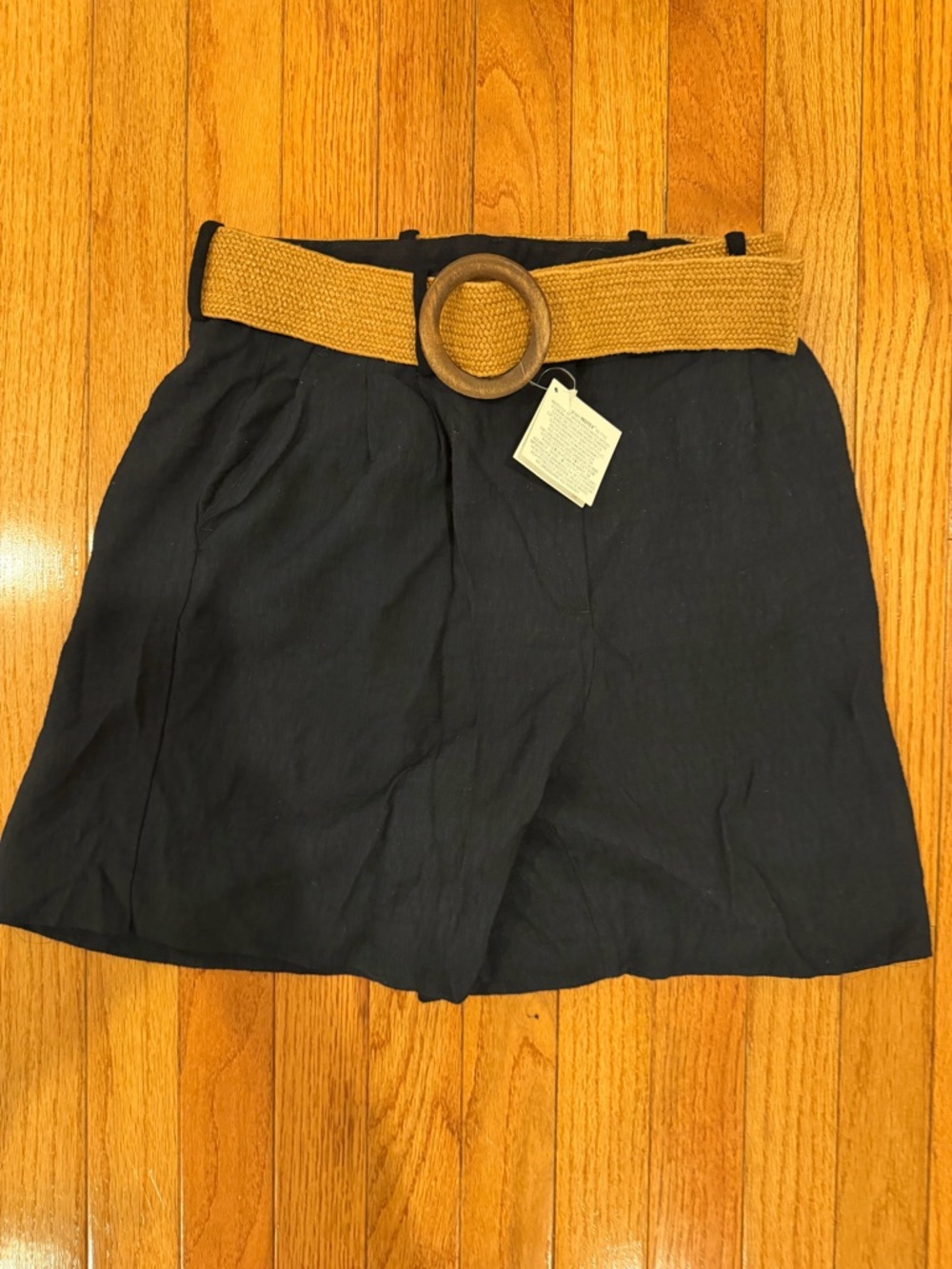 Zara Navy Shorts with Tan Woven Belt